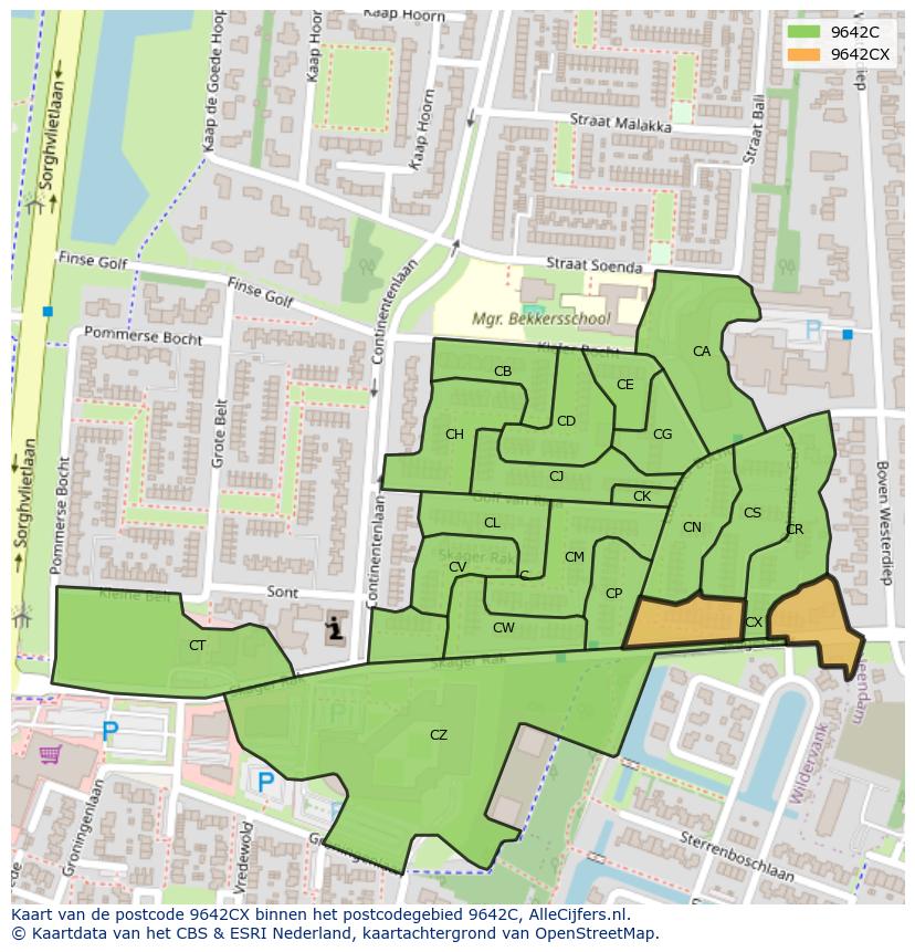 Afbeelding van het postcodegebied 9642 CX op de kaart.