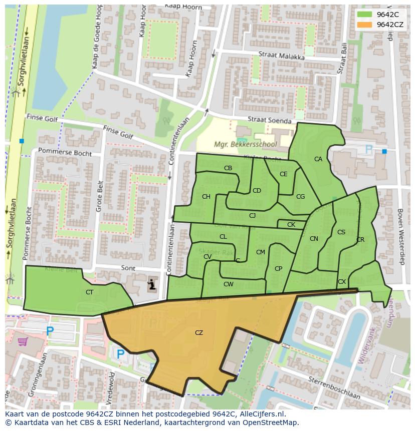 Afbeelding van het postcodegebied 9642 CZ op de kaart.