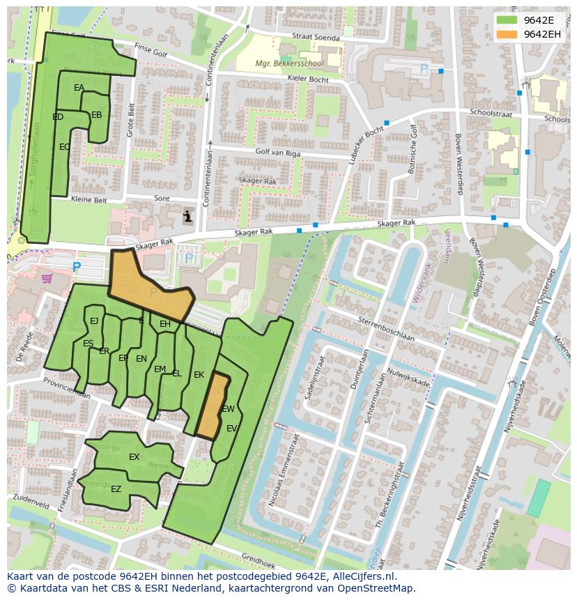 Afbeelding van het postcodegebied 9642 EH op de kaart.