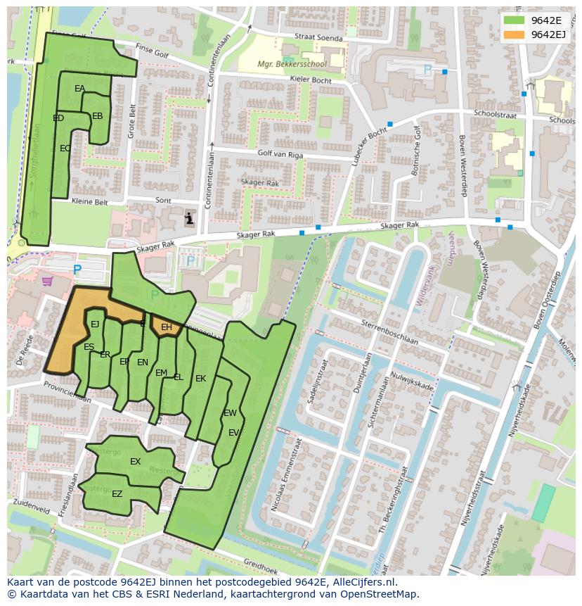 Afbeelding van het postcodegebied 9642 EJ op de kaart.