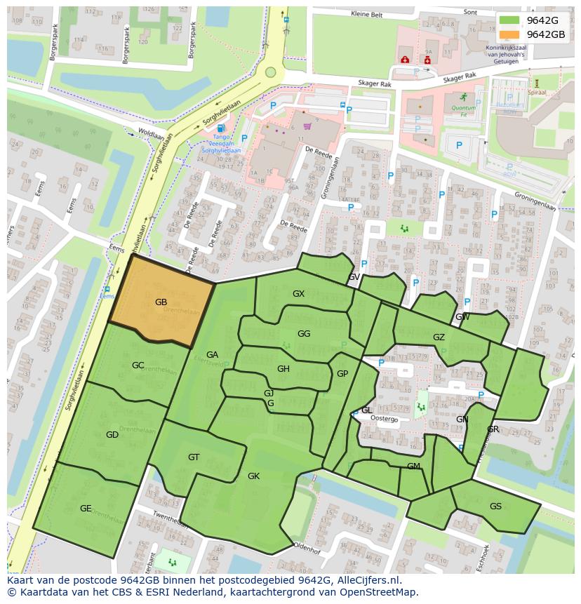 Afbeelding van het postcodegebied 9642 GB op de kaart.