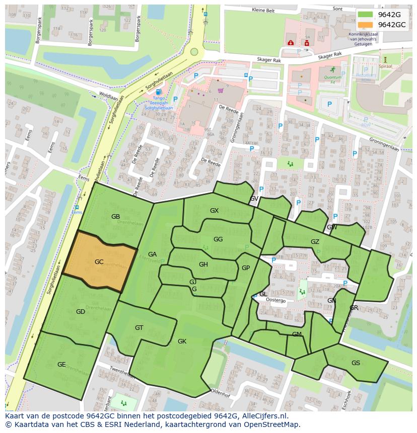 Afbeelding van het postcodegebied 9642 GC op de kaart.