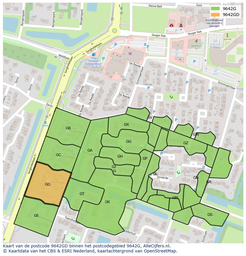 Afbeelding van het postcodegebied 9642 GD op de kaart.