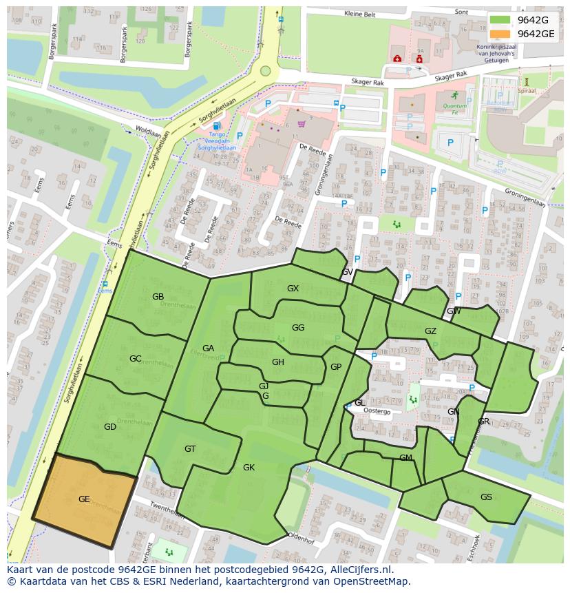 Afbeelding van het postcodegebied 9642 GE op de kaart.
