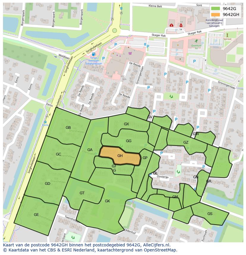 Afbeelding van het postcodegebied 9642 GH op de kaart.