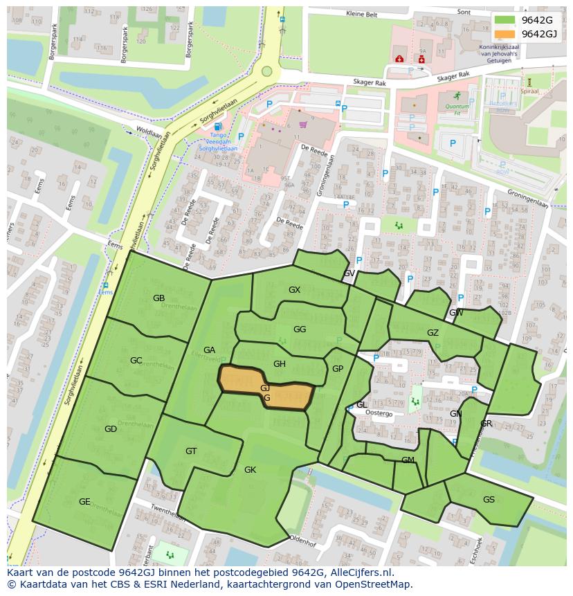 Afbeelding van het postcodegebied 9642 GJ op de kaart.