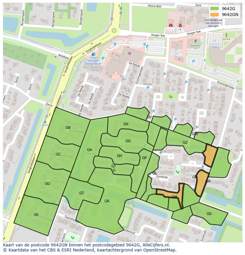 Afbeelding van het postcodegebied 9642 GN op de kaart.