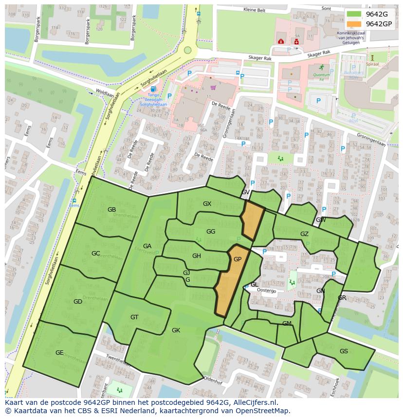 Afbeelding van het postcodegebied 9642 GP op de kaart.