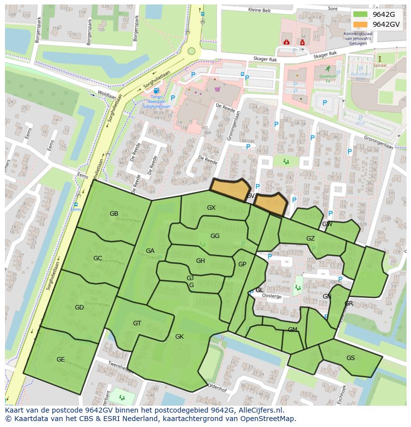 Afbeelding van het postcodegebied 9642 GV op de kaart.