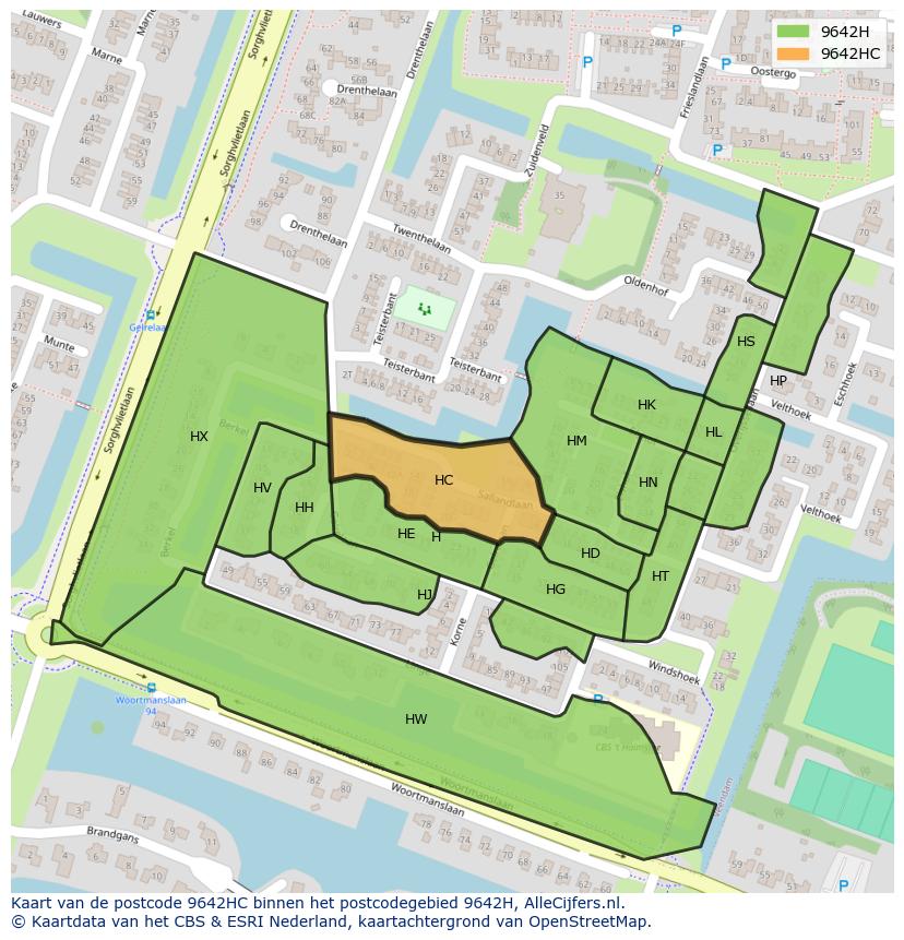 Afbeelding van het postcodegebied 9642 HC op de kaart.