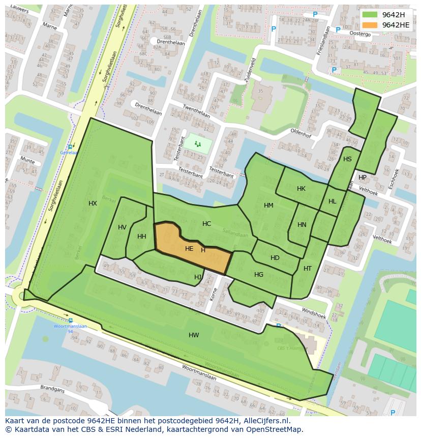 Afbeelding van het postcodegebied 9642 HE op de kaart.