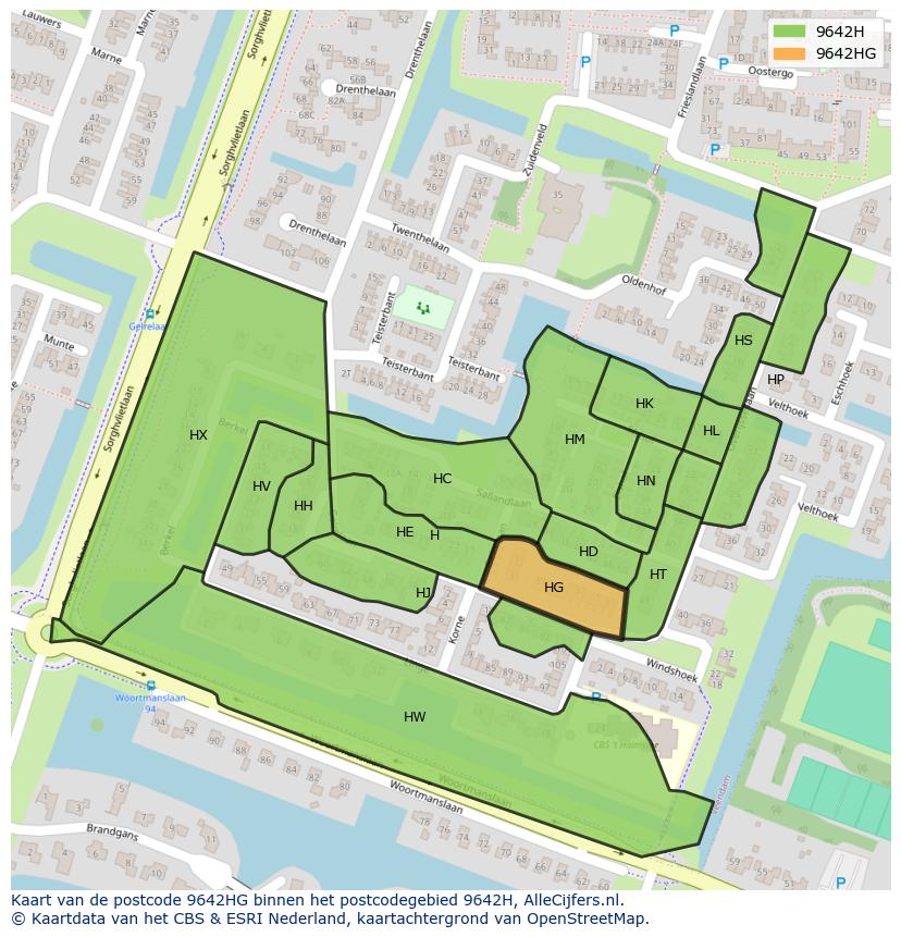 Afbeelding van het postcodegebied 9642 HG op de kaart.
