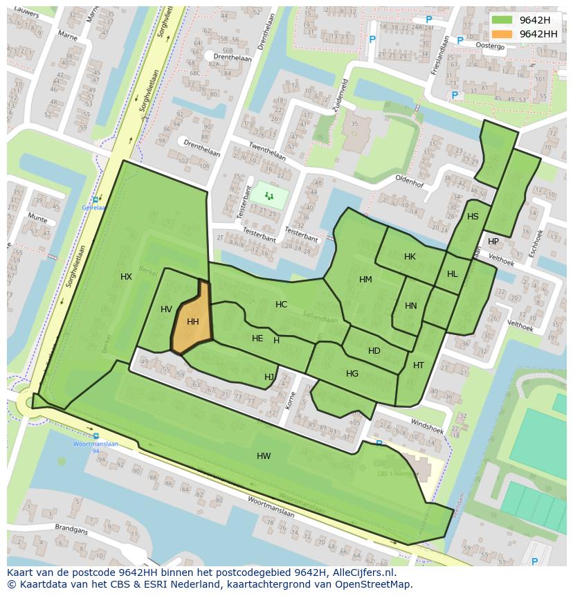 Afbeelding van het postcodegebied 9642 HH op de kaart.