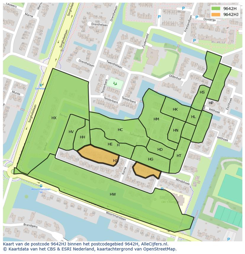 Afbeelding van het postcodegebied 9642 HJ op de kaart.