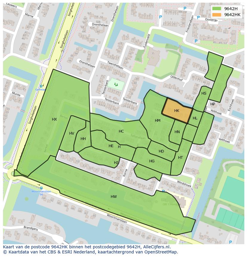 Afbeelding van het postcodegebied 9642 HK op de kaart.