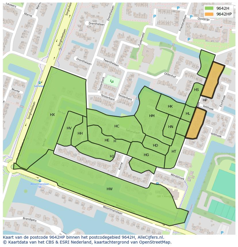 Afbeelding van het postcodegebied 9642 HP op de kaart.