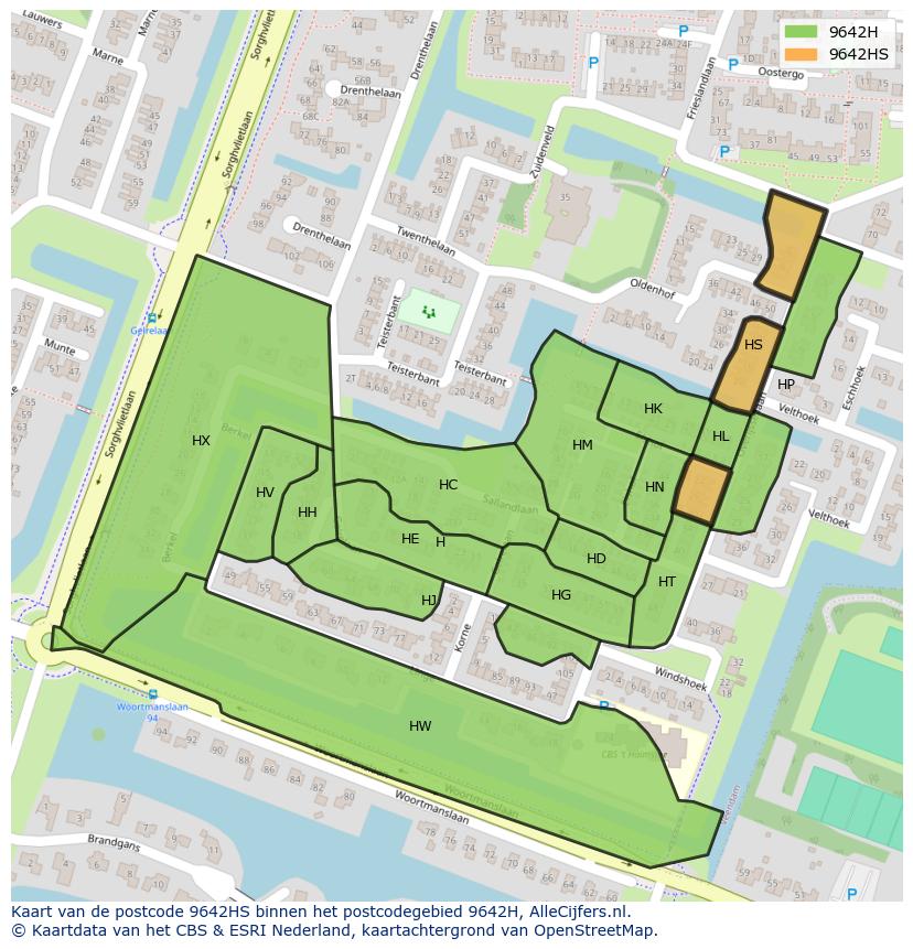 Afbeelding van het postcodegebied 9642 HS op de kaart.