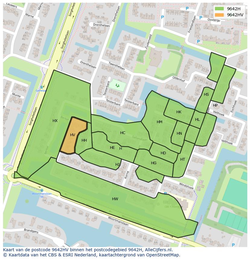 Afbeelding van het postcodegebied 9642 HV op de kaart.