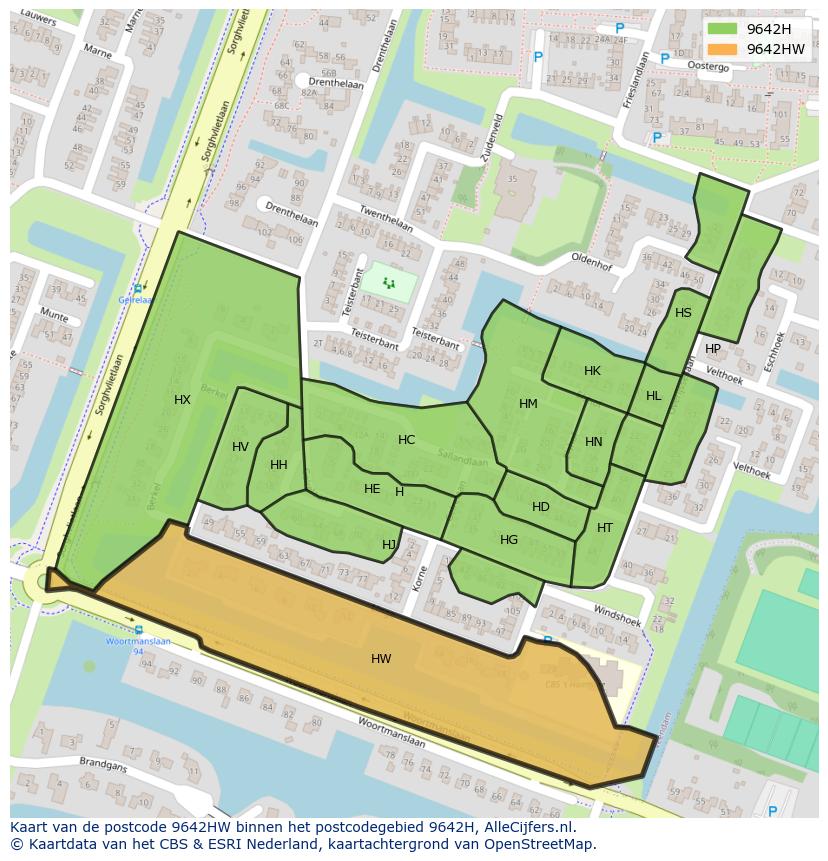 Afbeelding van het postcodegebied 9642 HW op de kaart.