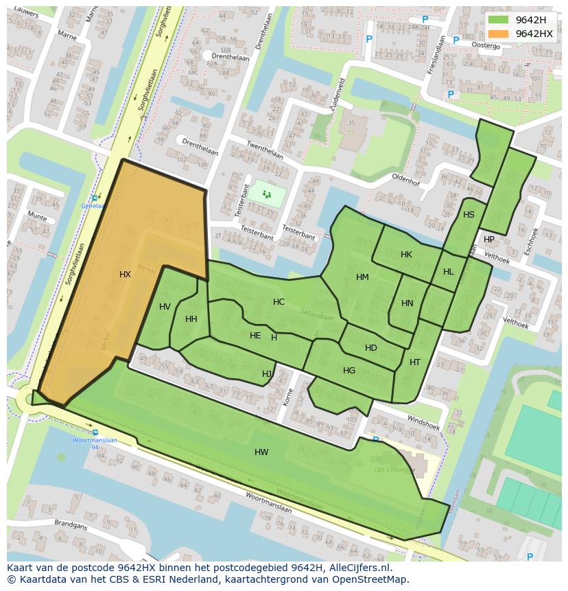 Afbeelding van het postcodegebied 9642 HX op de kaart.
