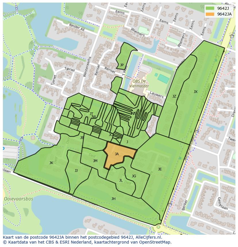 Afbeelding van het postcodegebied 9642 JA op de kaart.