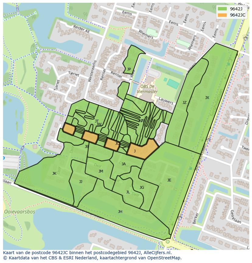 Afbeelding van het postcodegebied 9642 JC op de kaart.