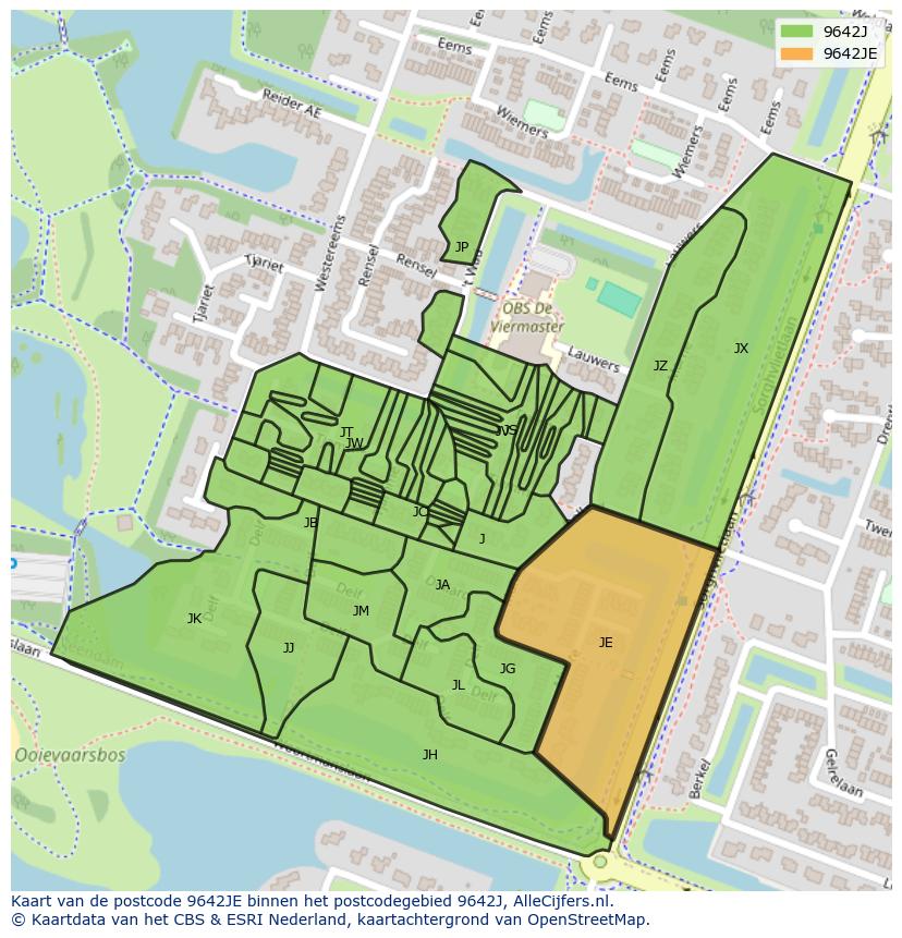 Afbeelding van het postcodegebied 9642 JE op de kaart.