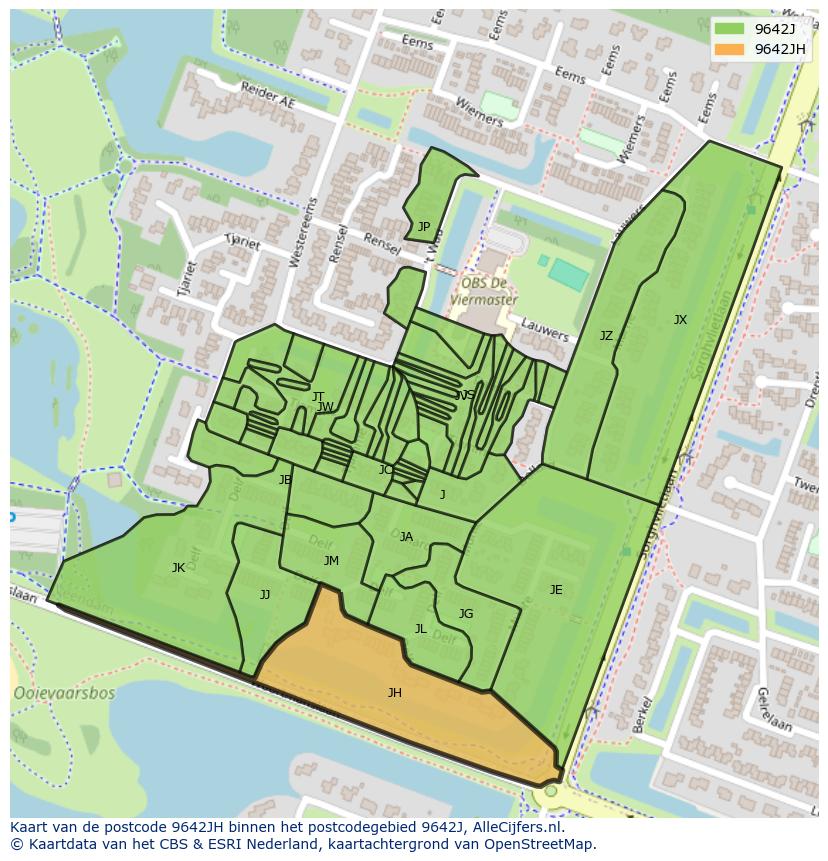 Afbeelding van het postcodegebied 9642 JH op de kaart.