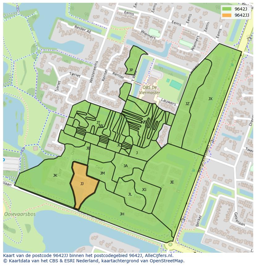 Afbeelding van het postcodegebied 9642 JJ op de kaart.