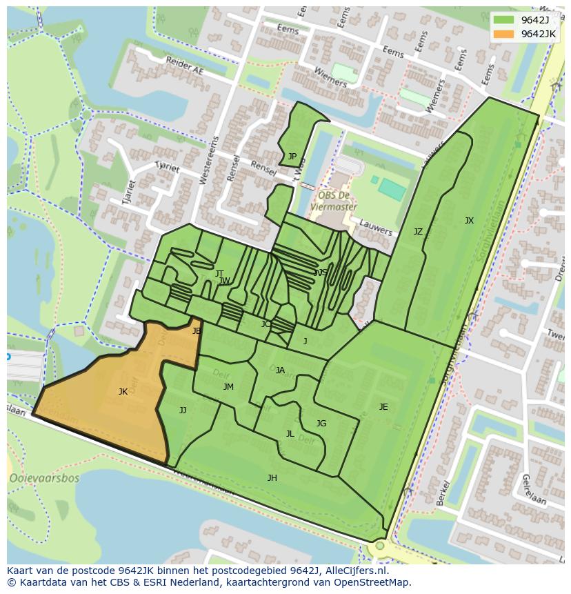 Afbeelding van het postcodegebied 9642 JK op de kaart.