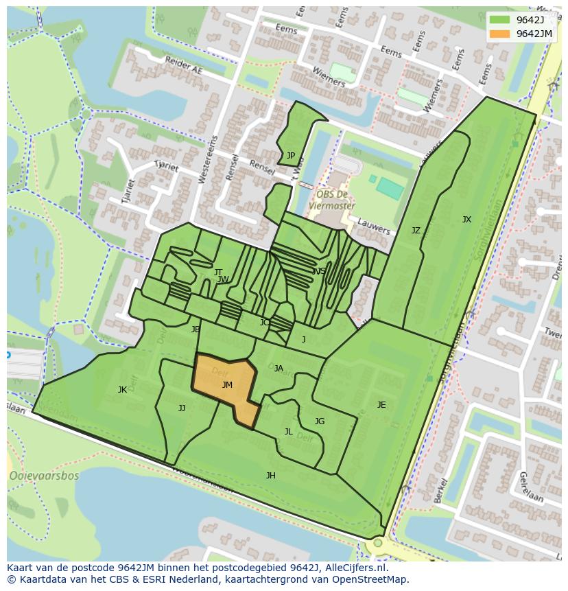 Afbeelding van het postcodegebied 9642 JM op de kaart.