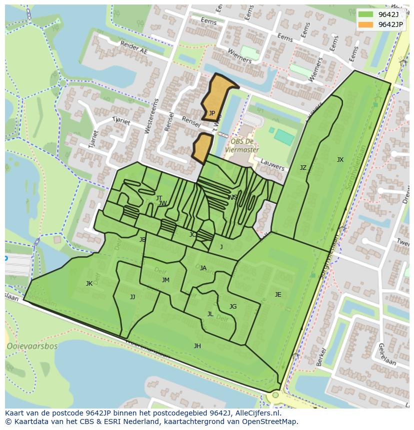 Afbeelding van het postcodegebied 9642 JP op de kaart.