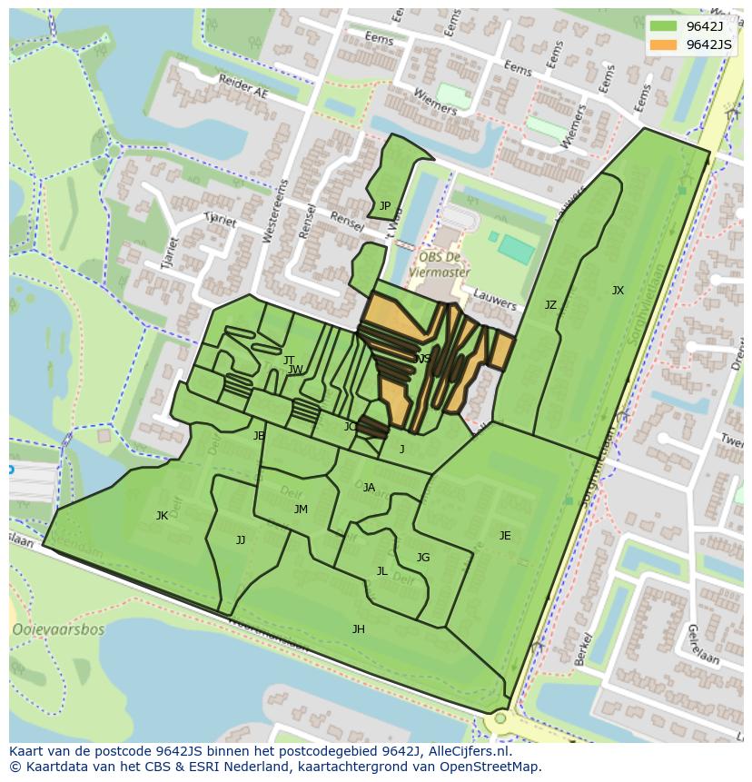 Afbeelding van het postcodegebied 9642 JS op de kaart.
