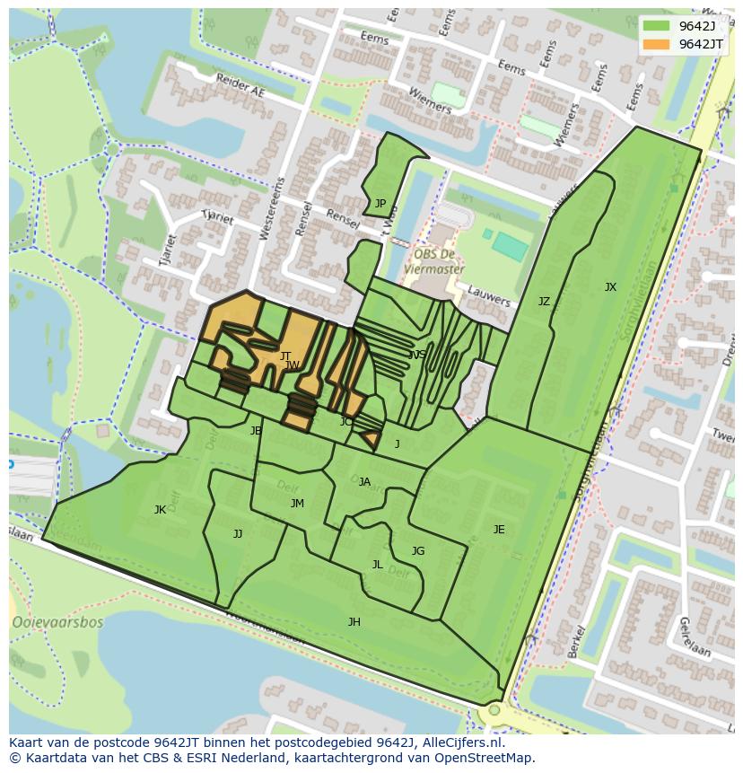 Afbeelding van het postcodegebied 9642 JT op de kaart.