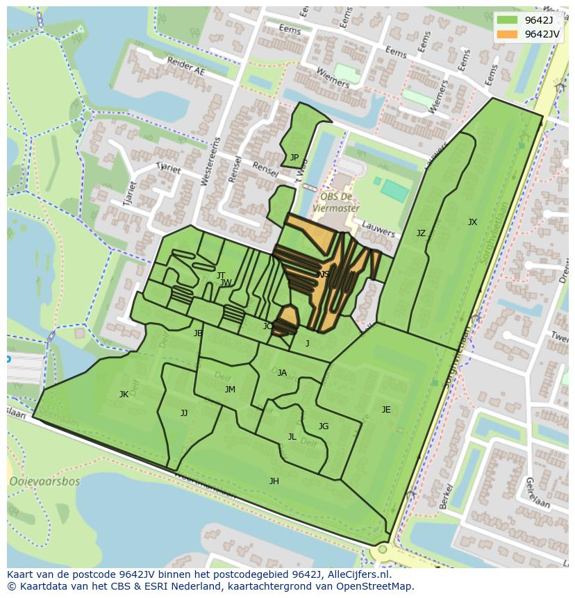 Afbeelding van het postcodegebied 9642 JV op de kaart.