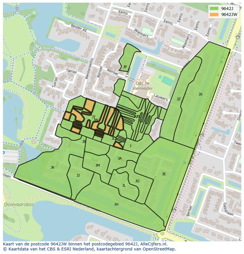 Afbeelding van het postcodegebied 9642 JW op de kaart.