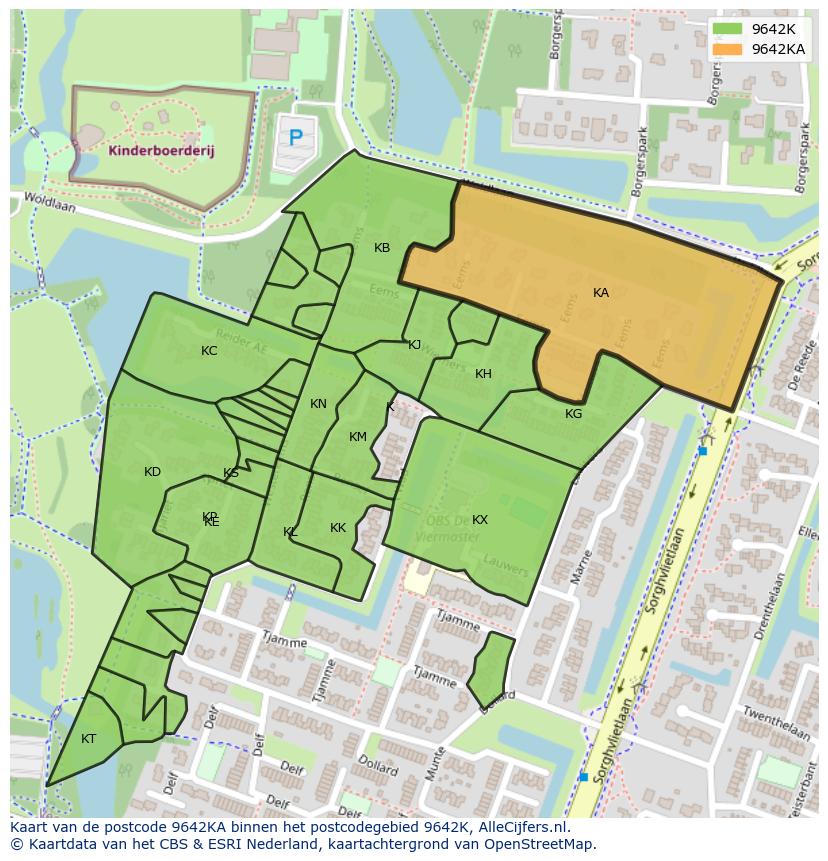 Afbeelding van het postcodegebied 9642 KA op de kaart.