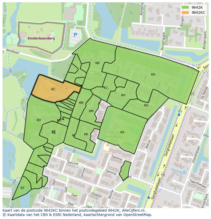 Afbeelding van het postcodegebied 9642 KC op de kaart.