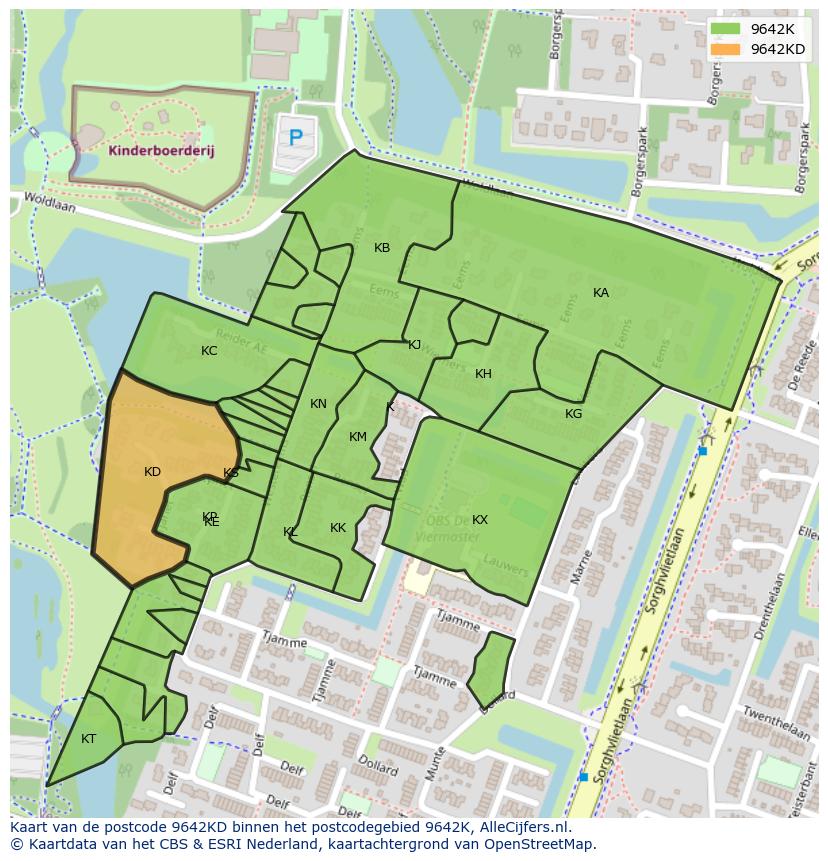 Afbeelding van het postcodegebied 9642 KD op de kaart.