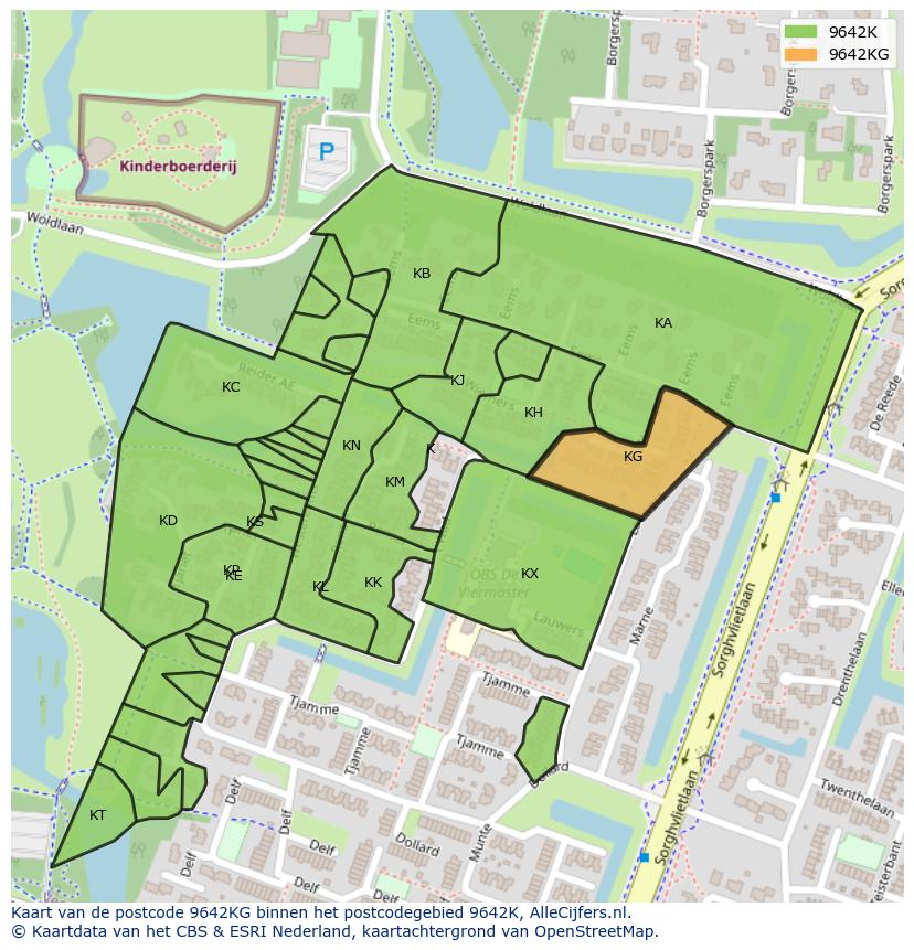 Afbeelding van het postcodegebied 9642 KG op de kaart.