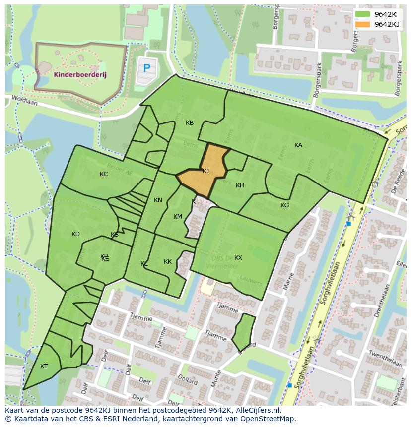 Afbeelding van het postcodegebied 9642 KJ op de kaart.