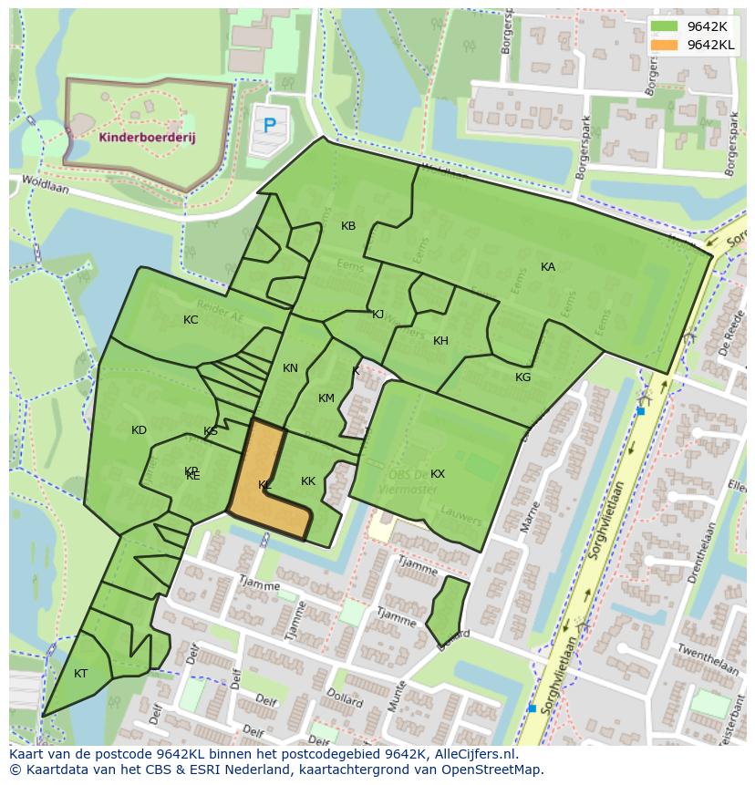 Afbeelding van het postcodegebied 9642 KL op de kaart.