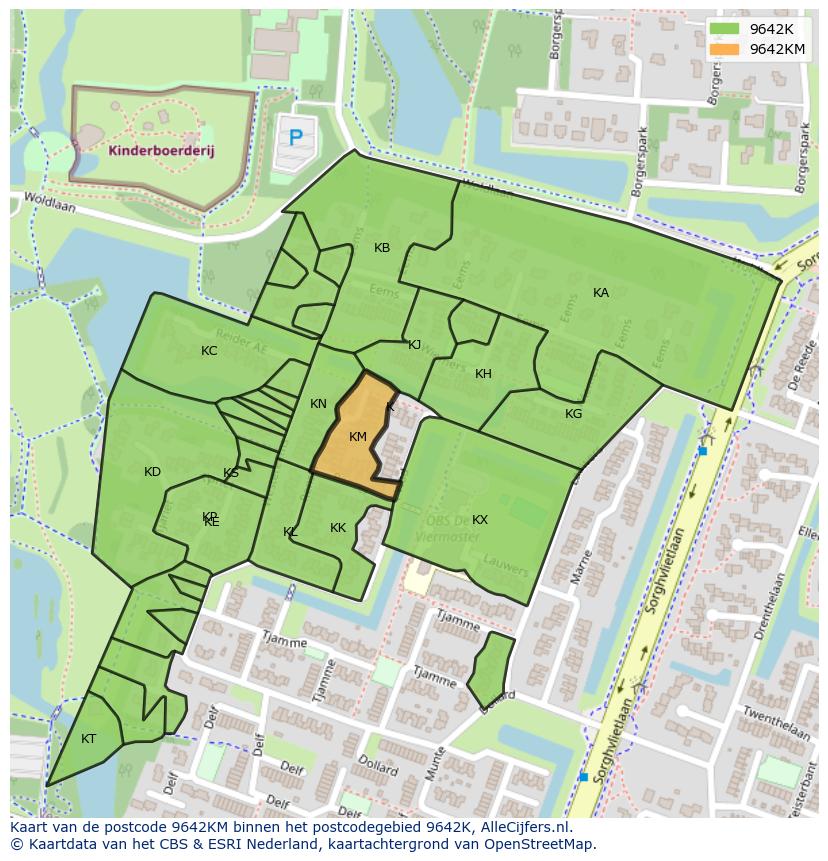 Afbeelding van het postcodegebied 9642 KM op de kaart.