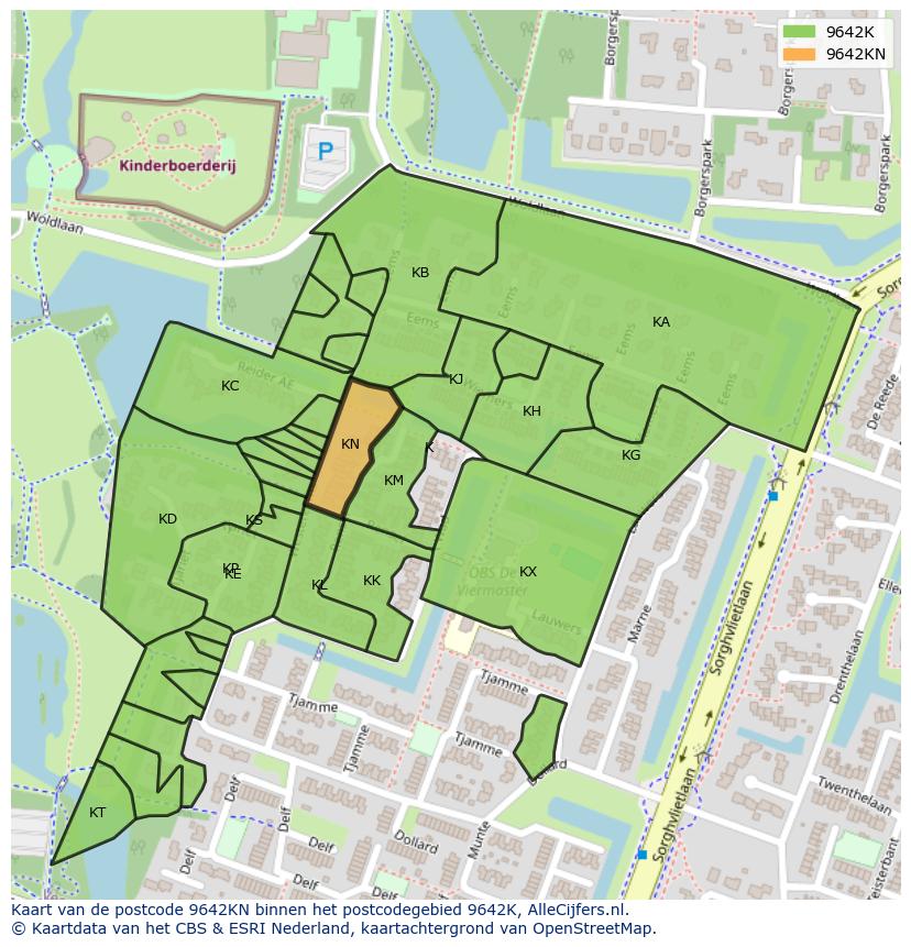 Afbeelding van het postcodegebied 9642 KN op de kaart.