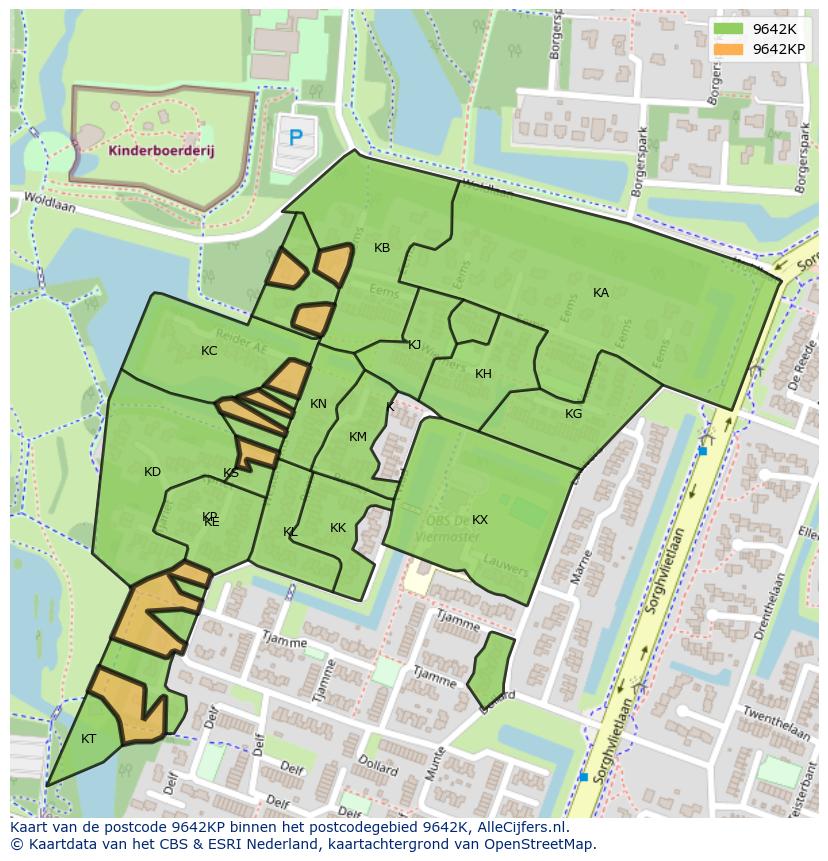 Afbeelding van het postcodegebied 9642 KP op de kaart.