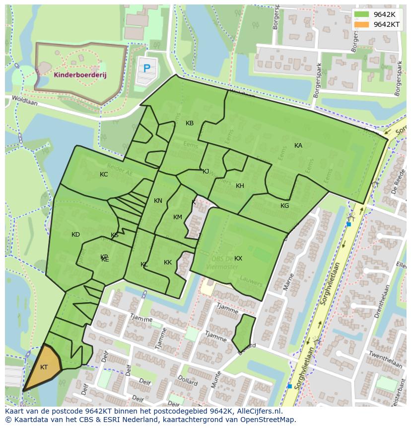 Afbeelding van het postcodegebied 9642 KT op de kaart.