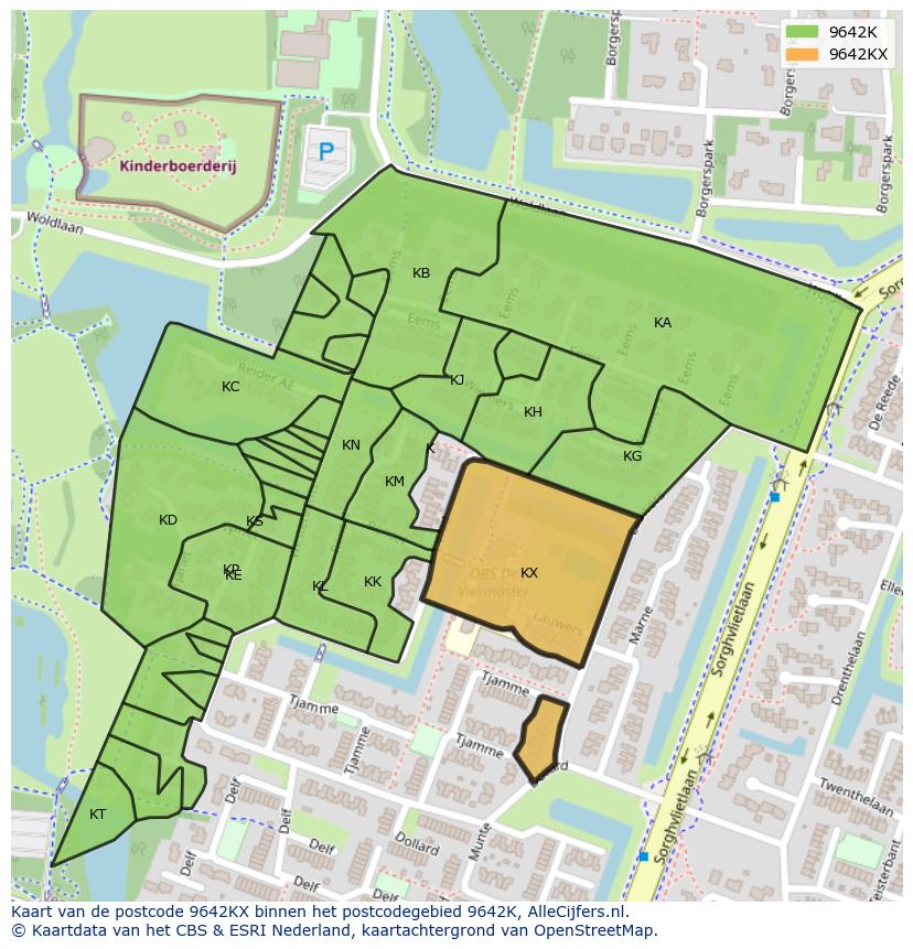 Afbeelding van het postcodegebied 9642 KX op de kaart.