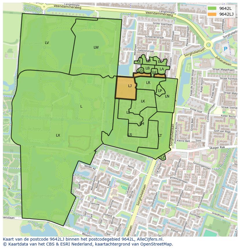 Afbeelding van het postcodegebied 9642 LJ op de kaart.