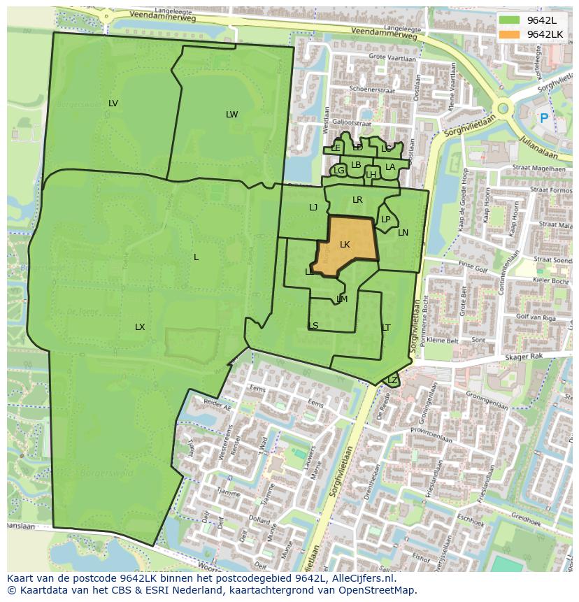 Afbeelding van het postcodegebied 9642 LK op de kaart.