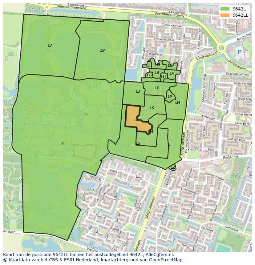 Afbeelding van het postcodegebied 9642 LL op de kaart.
